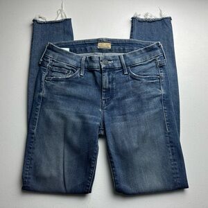 Mother Jeans Womens 25 Looker Ankle Fray Finger Prints And Muddy Feet Dark Wash